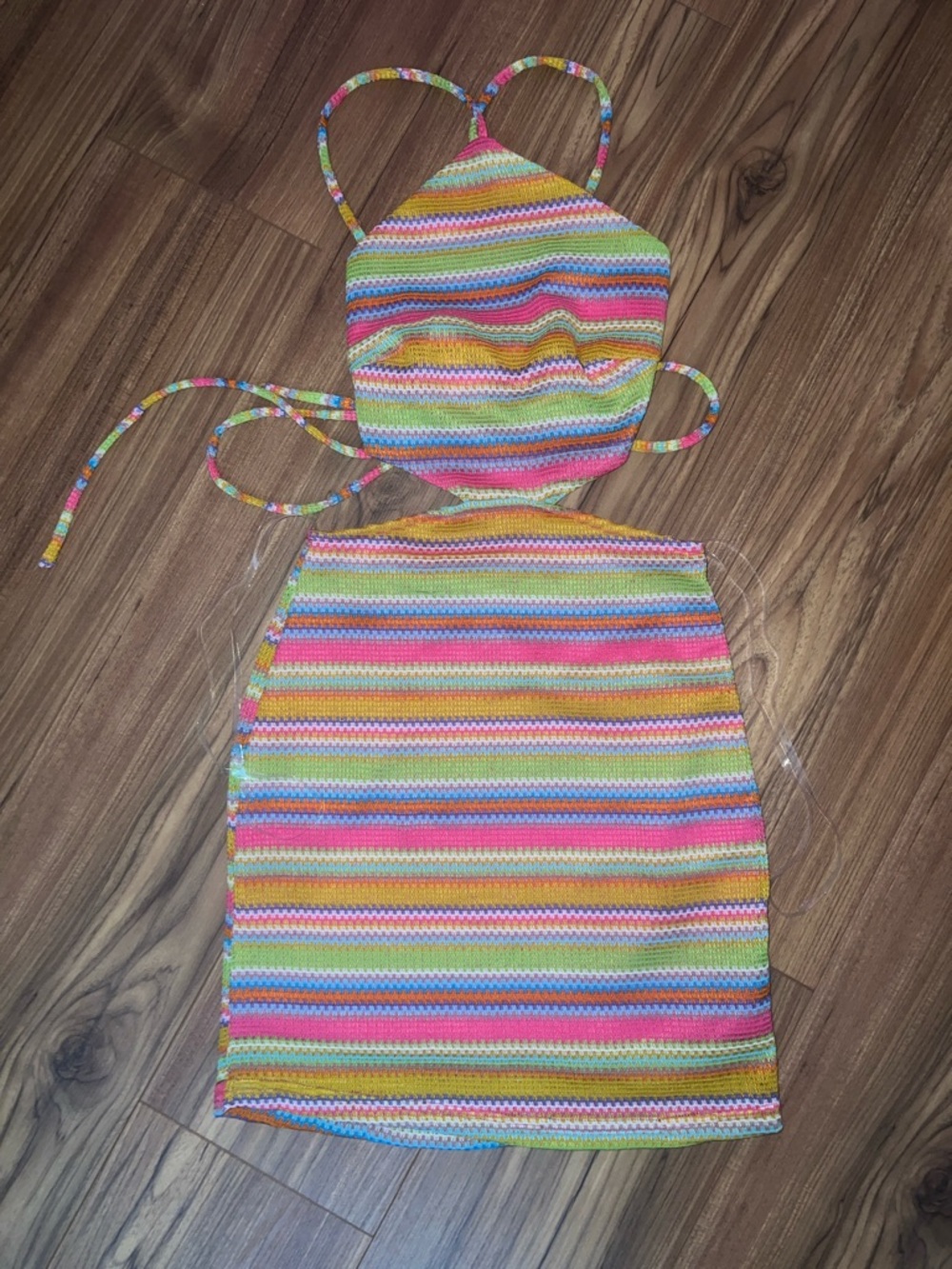 Fashion Nova Multicolor Striped Crochet Mini Dress
